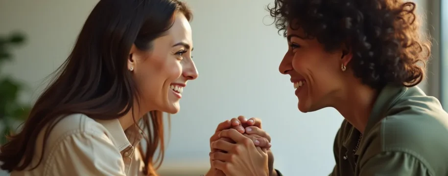 Couple engagé dans une activité de team building avec communication et confiance mutuelle